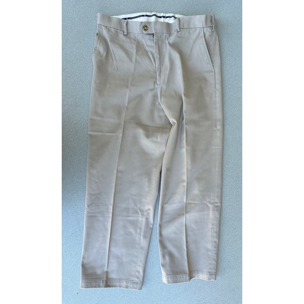 Saddlebred Mens‎ Khaki Chino Pants Tan Flat Front Casual Trousers 36x29